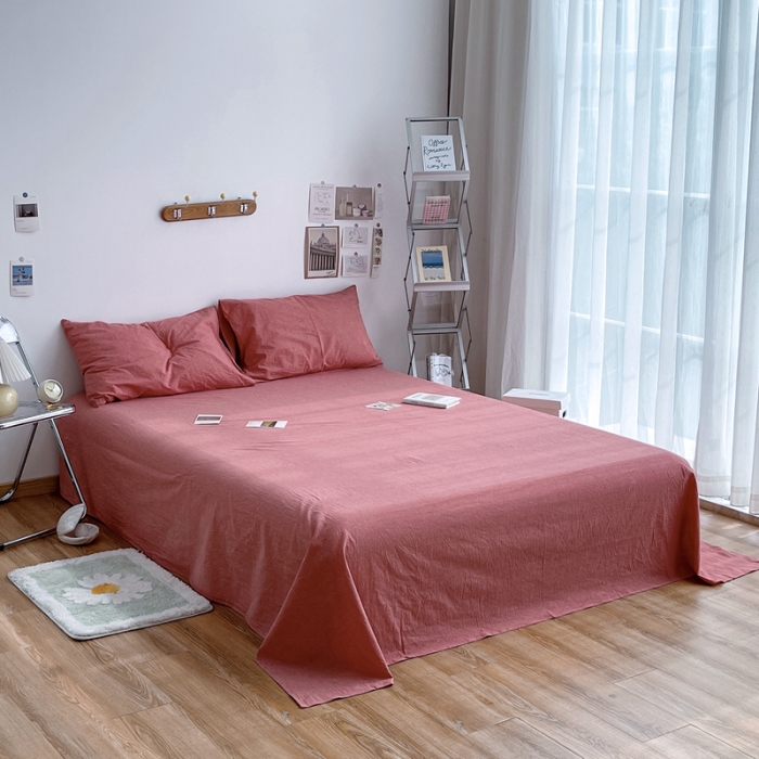 91家纺网 家纺一手货源 找家纺 安莱生活 2021新款全棉水洗棉单床单 大红