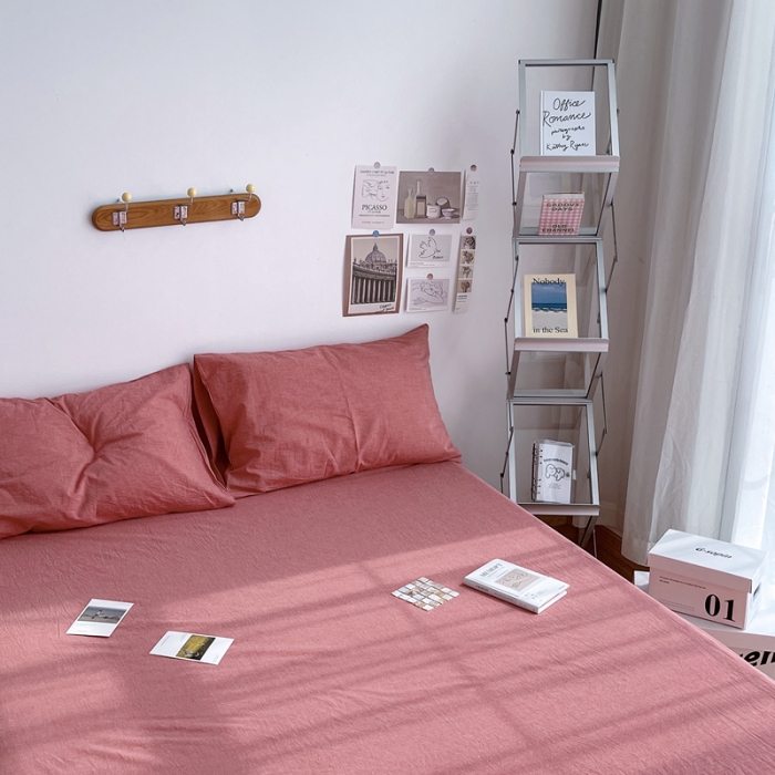 91家纺网 家纺一手货源 找家纺 安莱生活 2021新款全棉水洗棉单床单 大红