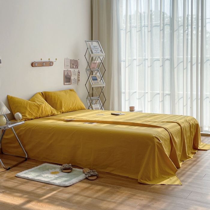 91家纺网 家纺一手货源 找家纺 安莱生活 2021新款全棉水洗棉单床单 姜黄