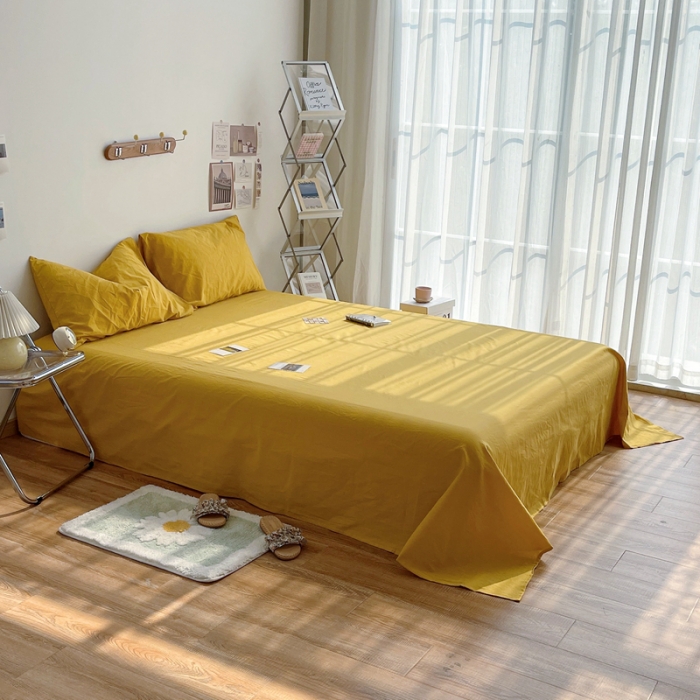 91家纺网 家纺一手货源 找家纺 安莱生活 2021新款全棉水洗棉单床单 姜黄