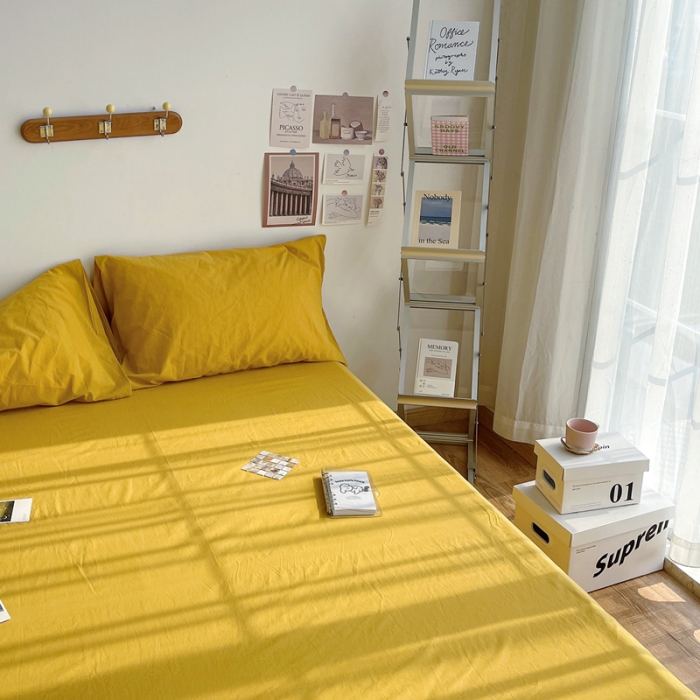 91家纺网 家纺一手货源 找家纺 安莱生活 2021新款全棉水洗棉单床单 姜黄