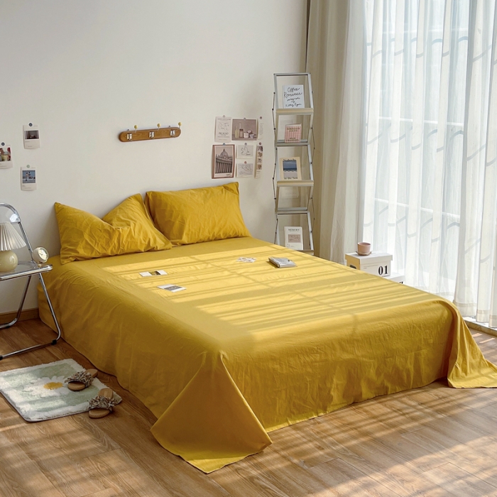 91家纺网 家纺一手货源 找家纺 安莱生活 2021新款全棉水洗棉单床单 姜黄
