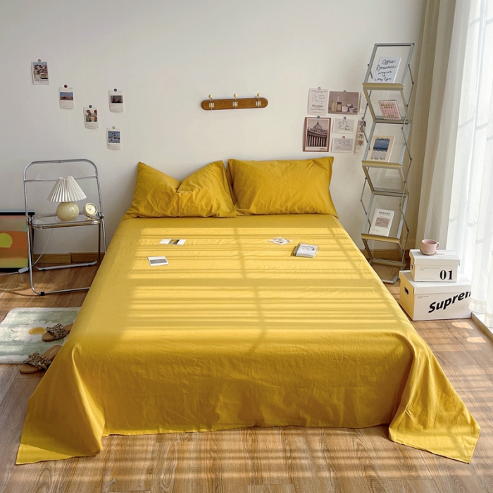 91家纺网 家纺一手货源 找家纺 安莱生活 2021新款全棉水洗棉单床单 姜黄