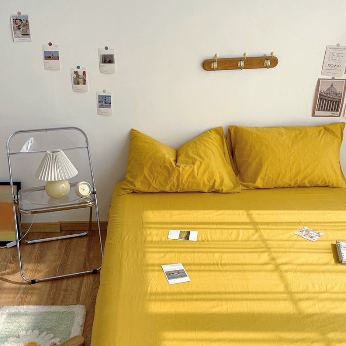 91家纺网 家纺一手货源 找家纺 安莱生活 2021新款全棉水洗棉单床单 姜黄