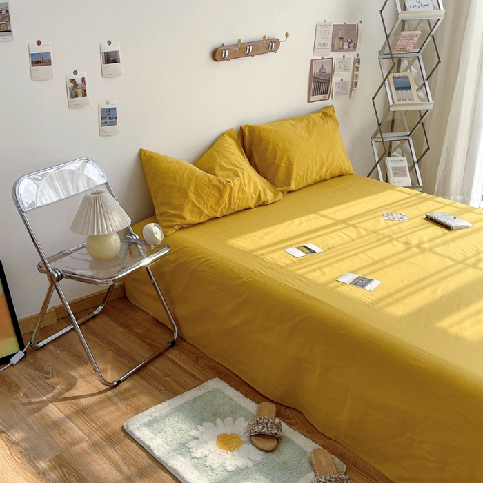 91家纺网 家纺一手货源 找家纺 安莱生活 2021新款全棉水洗棉单床单 姜黄