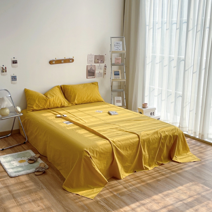 91家纺网 家纺一手货源 找家纺 安莱生活 2021新款全棉水洗棉单床单 姜黄