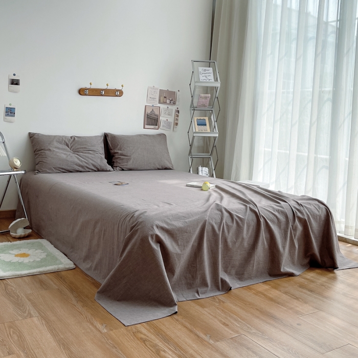 91家纺网 家纺一手货源 找家纺 安莱生活 2021新款全棉水洗棉单床单 咖啡