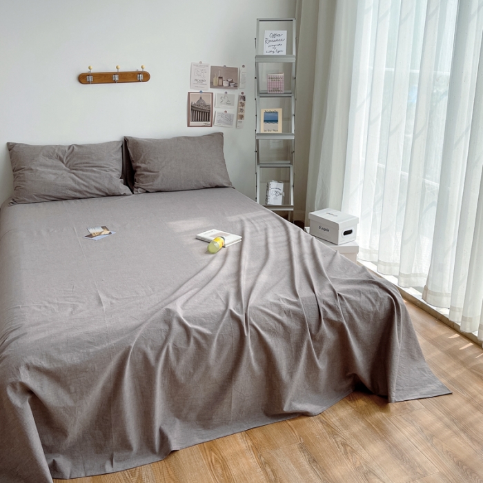 91家纺网 家纺一手货源 找家纺 安莱生活 2021新款全棉水洗棉单床单 咖啡