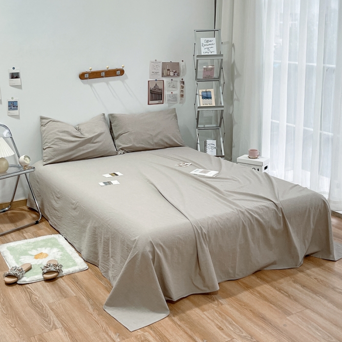 91家纺网 家纺一手货源 找家纺 安莱生活 2021新款全棉水洗棉单床单 卡其