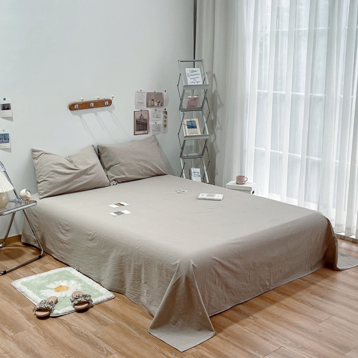 91家纺网 家纺一手货源 找家纺 安莱生活 2021新款全棉水洗棉单床单 卡其