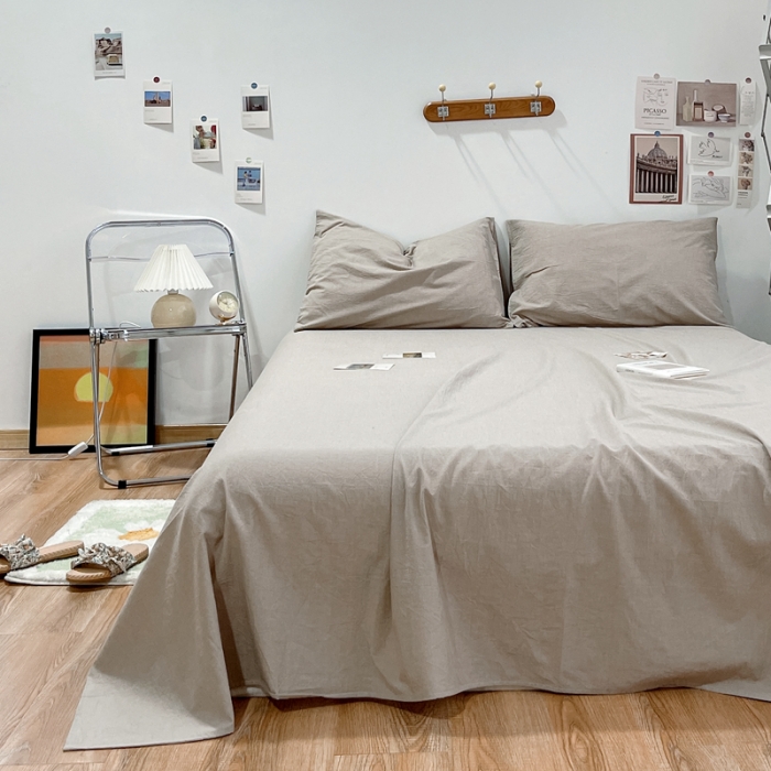 91家纺网 家纺一手货源 找家纺 安莱生活 2021新款全棉水洗棉单床单 卡其