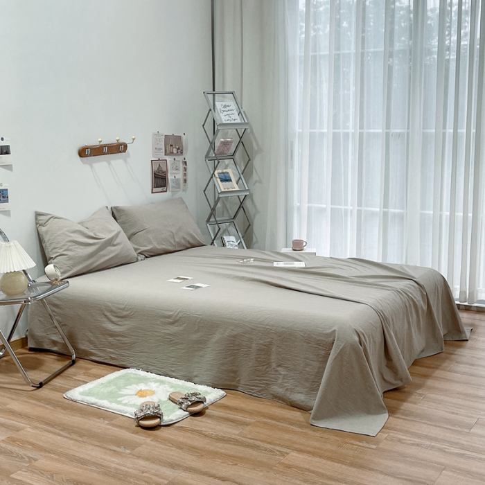 91家纺网 家纺一手货源 找家纺 安莱生活 2021新款全棉水洗棉单床单 卡其