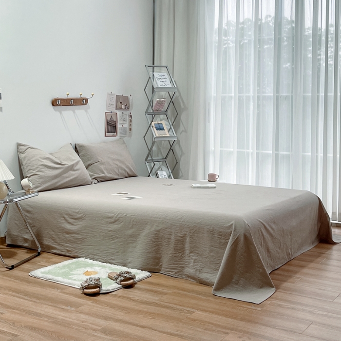 91家纺网 家纺一手货源 找家纺 安莱生活 2021新款全棉水洗棉单床单 卡其