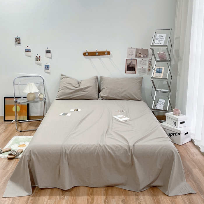 91家纺网 家纺一手货源 找家纺 安莱生活 2021新款全棉水洗棉单床单 卡其