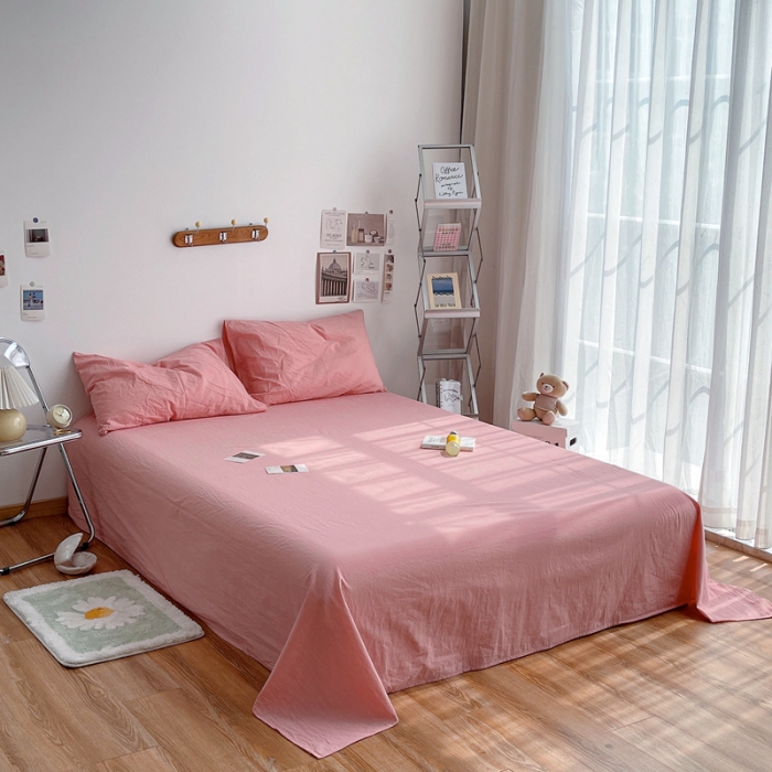 91家纺网 家纺一手货源 找家纺 安莱生活 2021新款全棉水洗棉单床单 玫粉