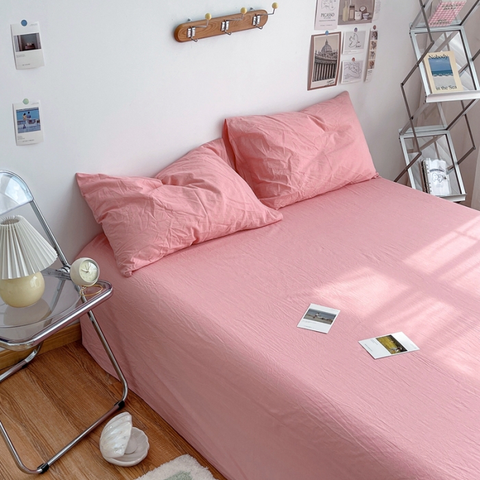 91家纺网 家纺一手货源 找家纺 安莱生活 2021新款全棉水洗棉单床单 玫粉