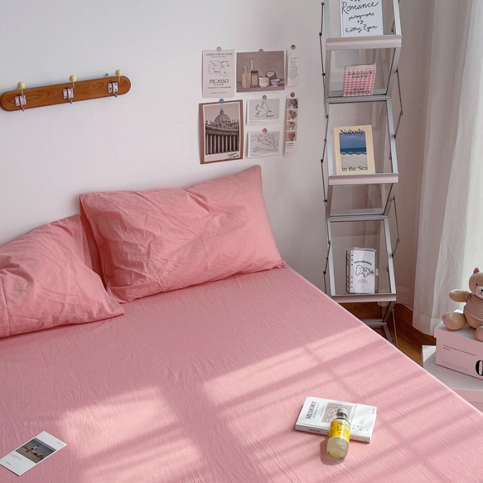 91家纺网 家纺一手货源 找家纺 安莱生活 2021新款全棉水洗棉单床单 玫粉