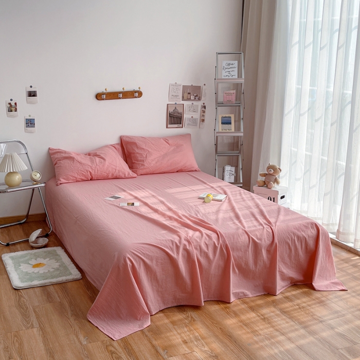 91家纺网 家纺一手货源 找家纺 安莱生活 2021新款全棉水洗棉单床单 玫粉
