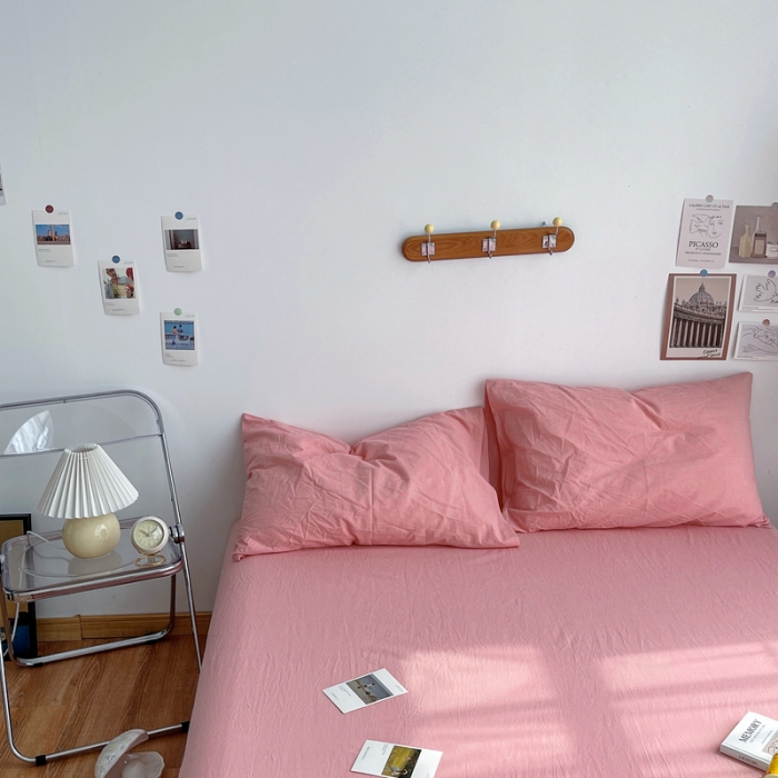 91家纺网 家纺一手货源 找家纺 安莱生活 2021新款全棉水洗棉单床单 玫粉