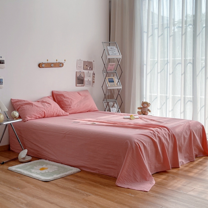 91家纺网 家纺一手货源 找家纺 安莱生活 2021新款全棉水洗棉单床单 玫粉