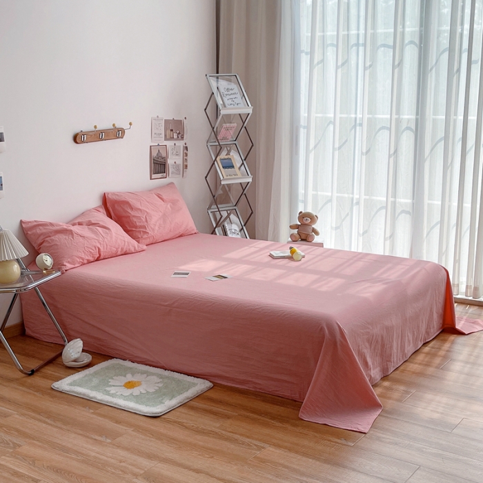 91家纺网 家纺一手货源 找家纺 安莱生活 2021新款全棉水洗棉单床单 玫粉