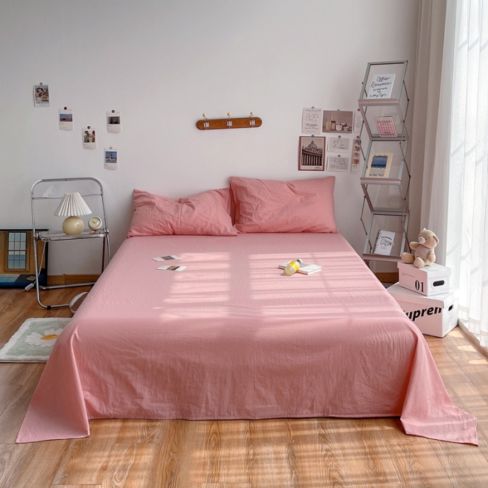 91家纺网 家纺一手货源 找家纺 安莱生活 2021新款全棉水洗棉单床单 玫粉