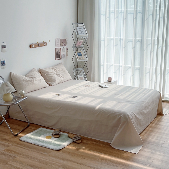 91家纺网 家纺一手货源 找家纺 安莱生活 2021新款全棉水洗棉单床单 米白