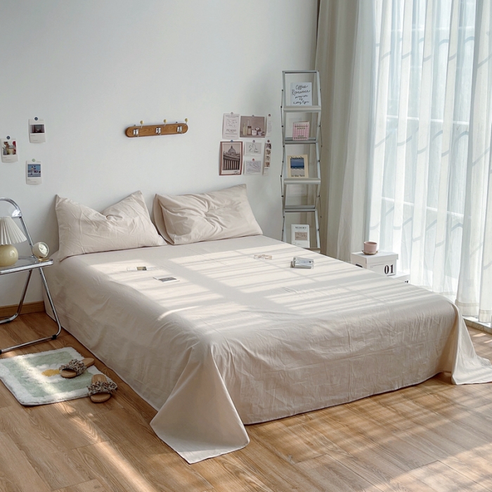 91家纺网 家纺一手货源 找家纺 安莱生活 2021新款全棉水洗棉单床单 米白