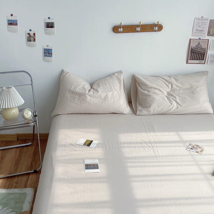 91家纺网 家纺一手货源 找家纺 安莱生活 2021新款全棉水洗棉单床单 米白