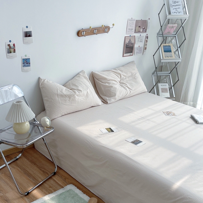 91家纺网 家纺一手货源 找家纺 安莱生活 2021新款全棉水洗棉单床单 米白