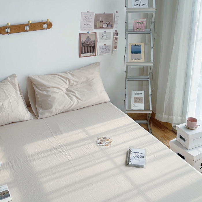 91家纺网 家纺一手货源 找家纺 安莱生活 2021新款全棉水洗棉单床单 米白