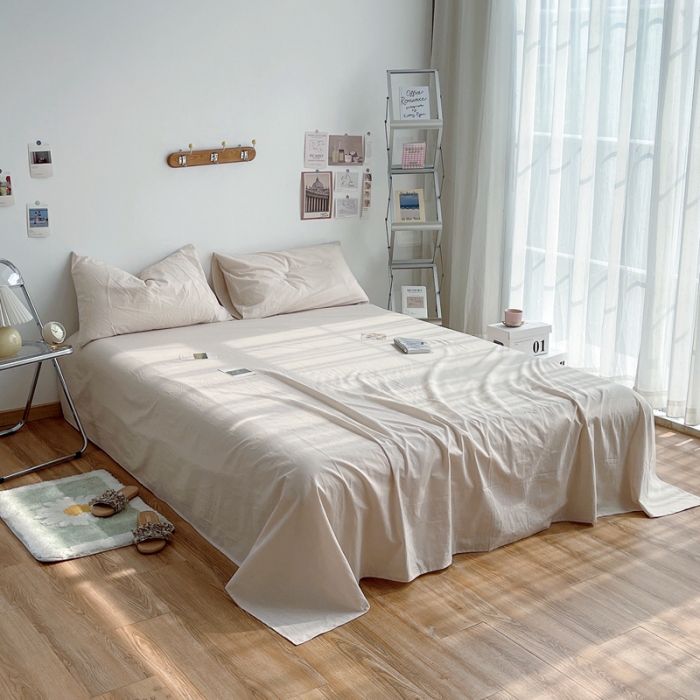 91家纺网 家纺一手货源 找家纺 安莱生活 2021新款全棉水洗棉单床单 米白