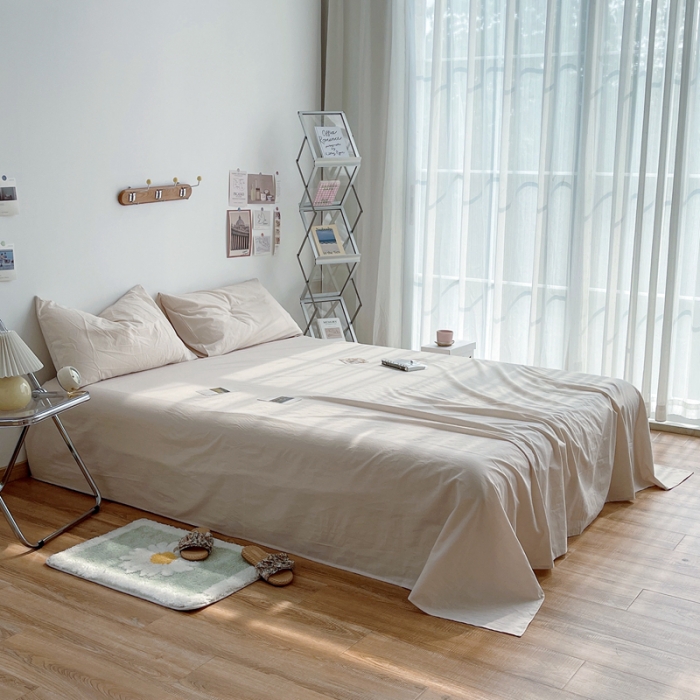 91家纺网 家纺一手货源 找家纺 安莱生活 2021新款全棉水洗棉单床单 米白