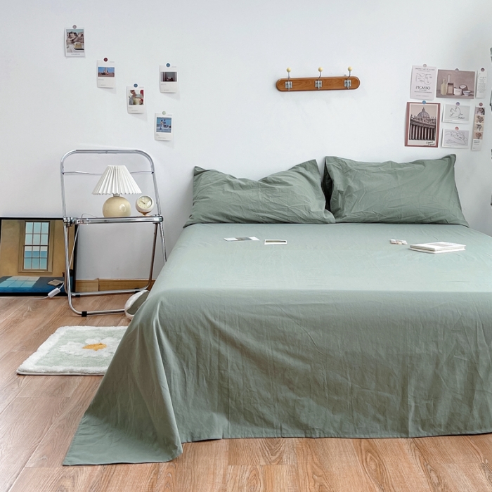 91家纺网 家纺一手货源 找家纺 安莱生活 2021新款全棉水洗棉单床单 抹茶