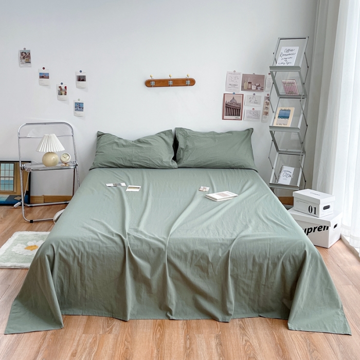 91家纺网 家纺一手货源 找家纺 安莱生活 2021新款全棉水洗棉单床单 抹茶