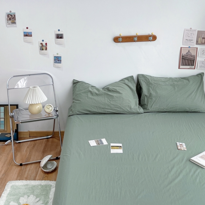 91家纺网 家纺一手货源 找家纺 安莱生活 2021新款全棉水洗棉单床单 抹茶