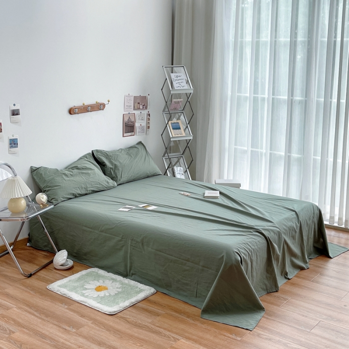 91家纺网 家纺一手货源 找家纺 安莱生活 2021新款全棉水洗棉单床单 抹茶