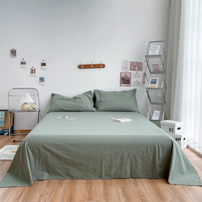 91家纺网 家纺一手货源 找家纺 安莱生活 2021新款全棉水洗棉单床单 抹茶