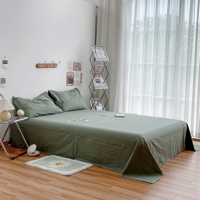 91家纺网 家纺一手货源 找家纺 安莱生活 2021新款全棉水洗棉单床单 抹茶