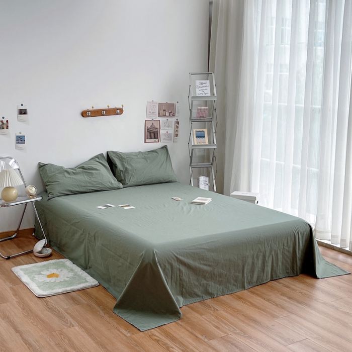 91家纺网 家纺一手货源 找家纺 安莱生活 2021新款全棉水洗棉单床单 抹茶