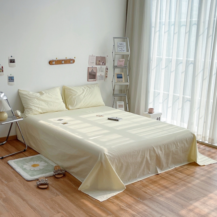 91家纺网 家纺一手货源 找家纺 安莱生活 2021新款全棉水洗棉单床单 奶黄