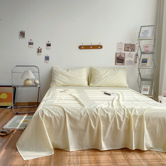 91家纺网 家纺一手货源 找家纺 安莱生活 2021新款全棉水洗棉单床单 奶黄