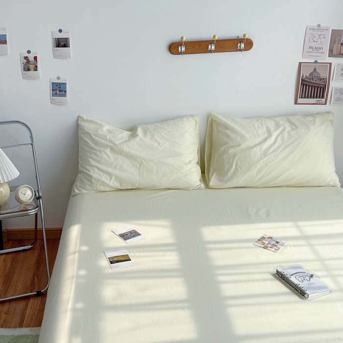 91家纺网 家纺一手货源 找家纺 安莱生活 2021新款全棉水洗棉单床单 奶黄