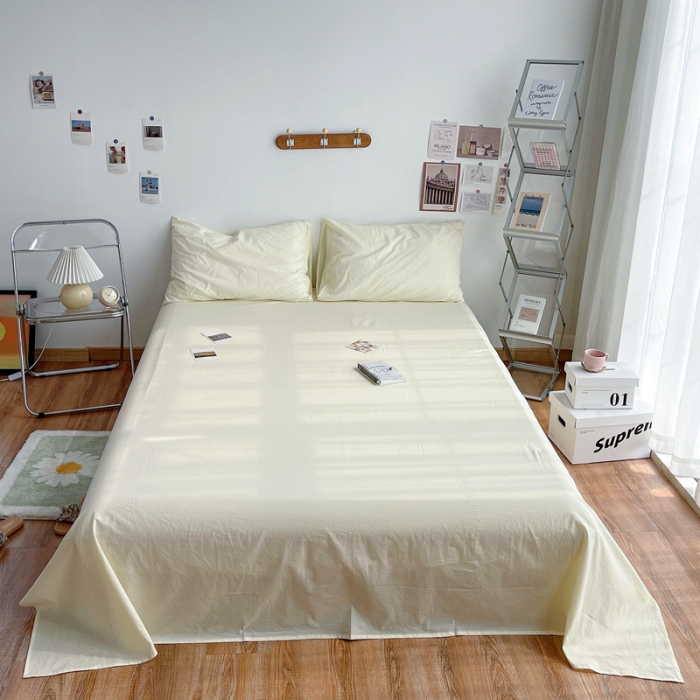 91家纺网 家纺一手货源 找家纺 安莱生活 2021新款全棉水洗棉单床单 奶黄