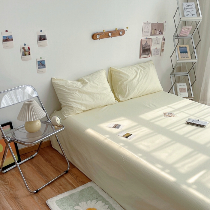 91家纺网 家纺一手货源 找家纺 安莱生活 2021新款全棉水洗棉单床单 奶黄