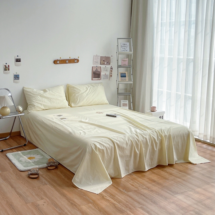 91家纺网 家纺一手货源 找家纺 安莱生活 2021新款全棉水洗棉单床单 奶黄