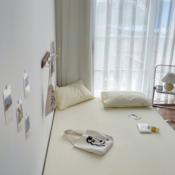 91家纺网 家纺一手货源 找家纺 安莱生活 2021新款全棉水洗棉单床单 奶黄