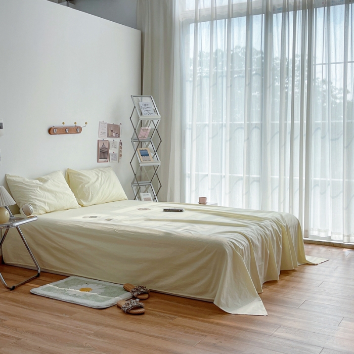 91家纺网 家纺一手货源 找家纺 安莱生活 2021新款全棉水洗棉单床单 奶黄