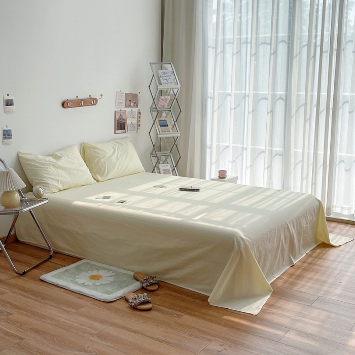 91家纺网 家纺一手货源 找家纺 安莱生活 2021新款全棉水洗棉单床单 奶黄