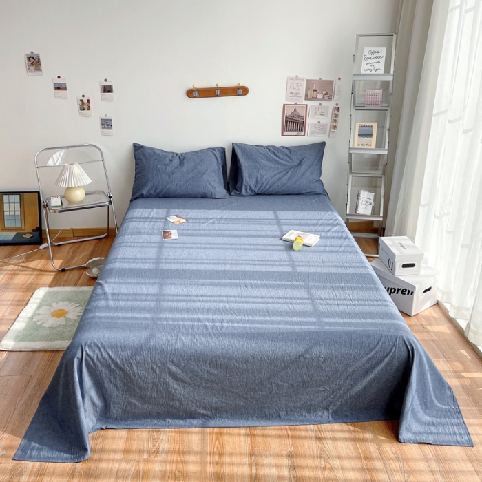 91家纺网 家纺一手货源 找家纺 安莱生活 2021新款全棉水洗棉单床单 牛仔蓝